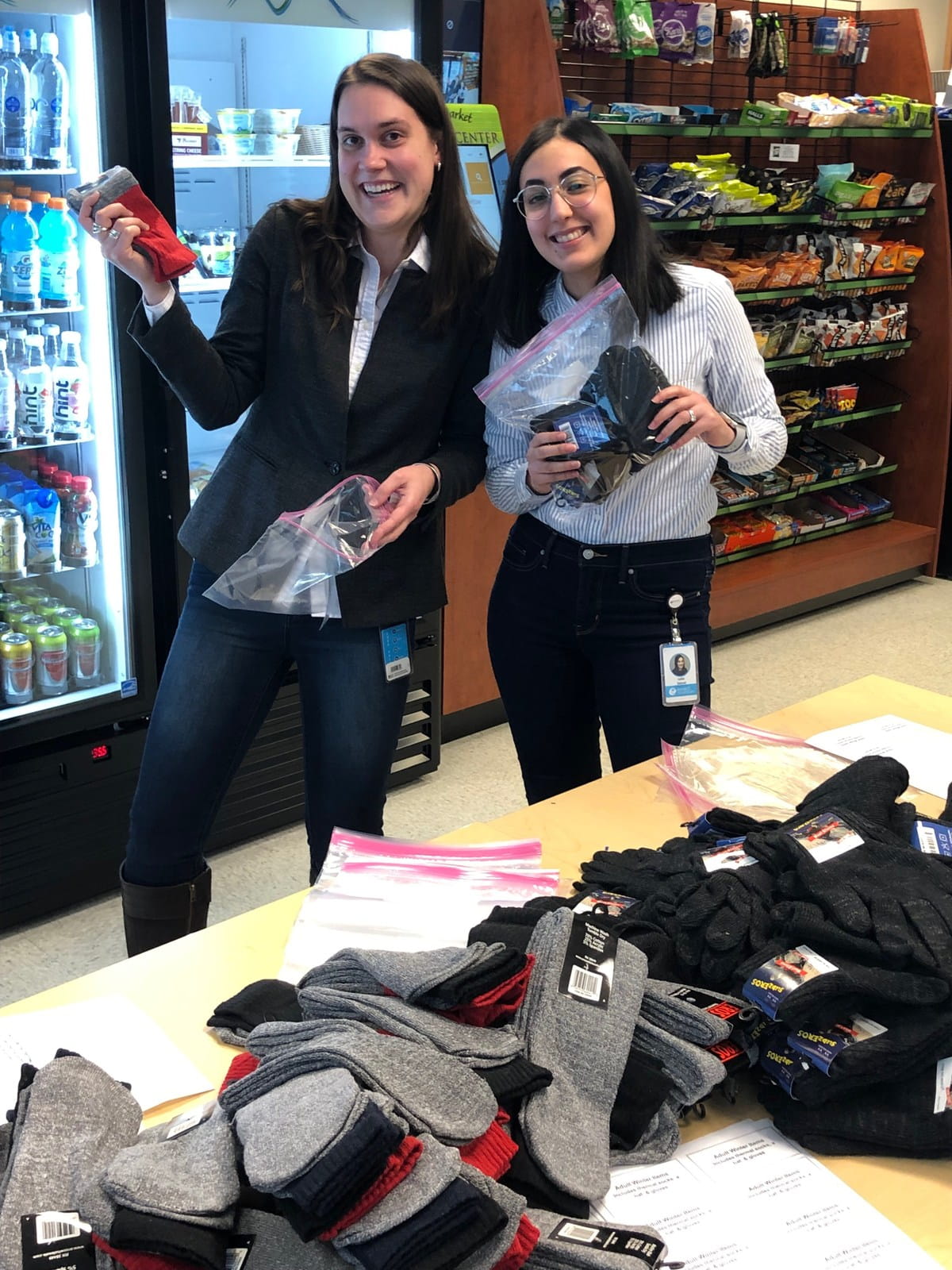 Packing socks at the Give Back Roadshow 2019